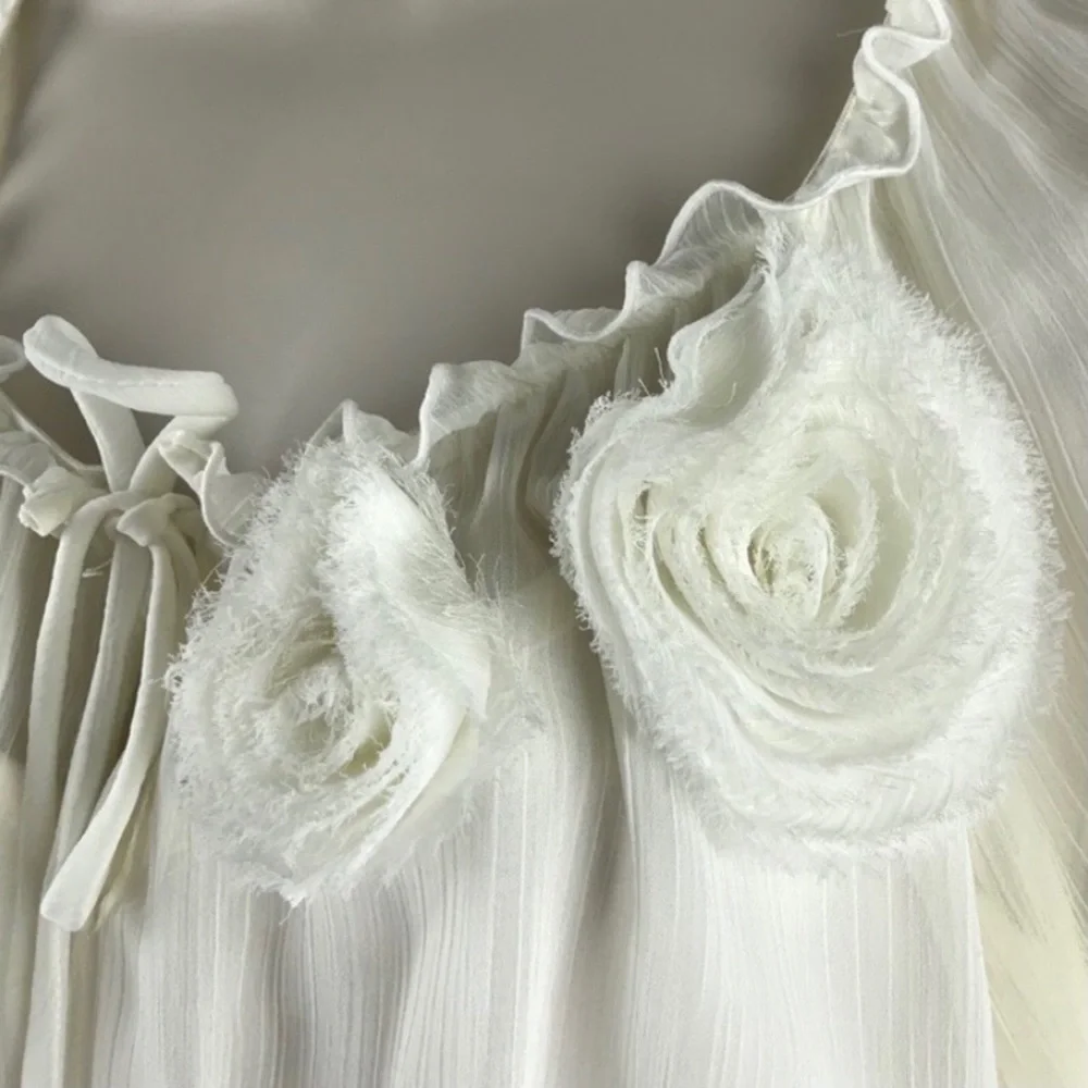 Flutter Sleeve Sheer Chic Cream Blouse Top - Picture 3 of 16